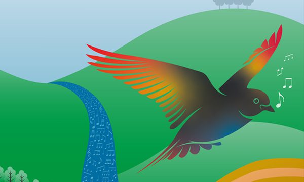 Gloucester 2023 Lark promotional image - Cartoon lark over landscape