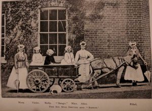 A photograph of Ethel Smyth and her sisters, and their dog, Bango