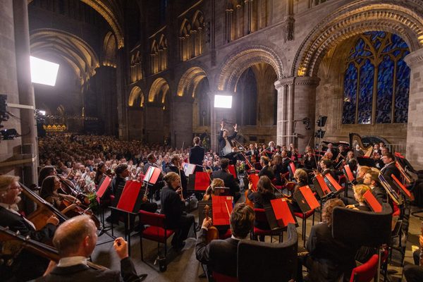 A view of the Philharmonia Orchestra performing at Hereford Cathedral