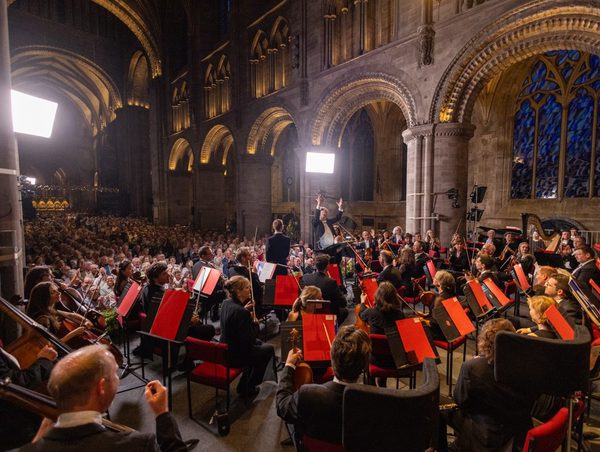 A view of the Philharmonia Orchestra performing at Hereford Cathedral