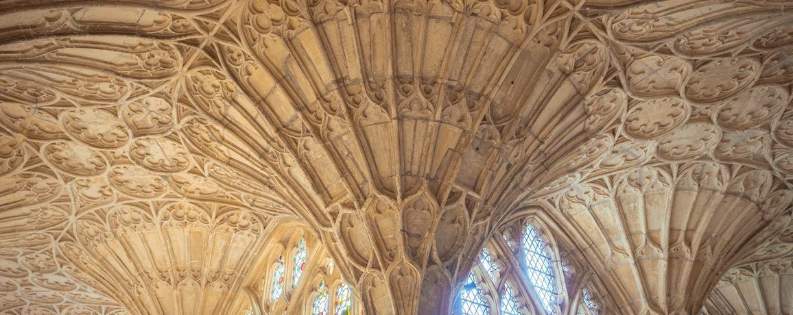 Gloucester Cathedral Cloister Roof, with intricate masonry and carving.