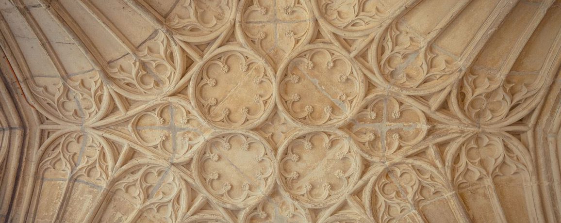 Gloucester Cathedral Cloister Roof, with intricate masonry and carving.